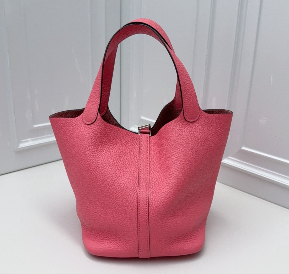 Hermes Picotin22 Top Handle Shoulder Bag Pink Silver Women Classic Fashion