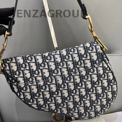 Dior Saddle Bag Medium Monogram Black Gold Shoulder Crossbody Bag