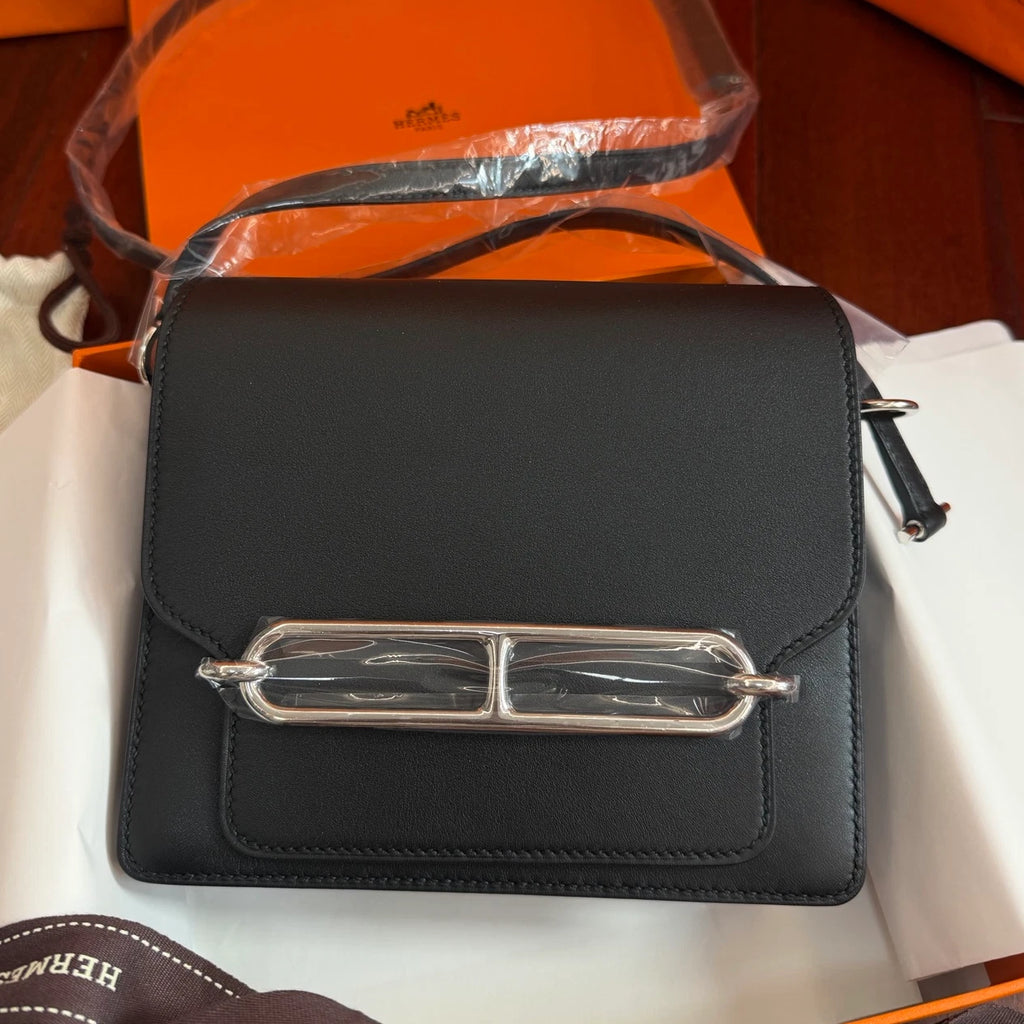Hermes Roulis Mini Shoulder Bag Black Silver Used Women Classic Fashion