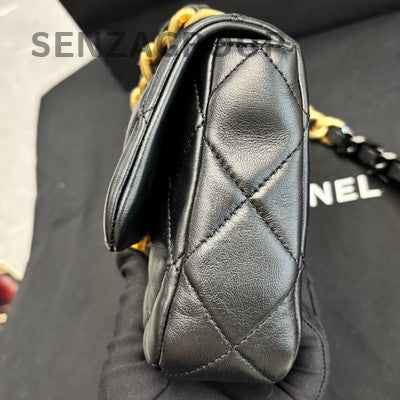 Chanel Ceramic Chain Quilted Flap Bag Black Gold Classic Women's Fashion
