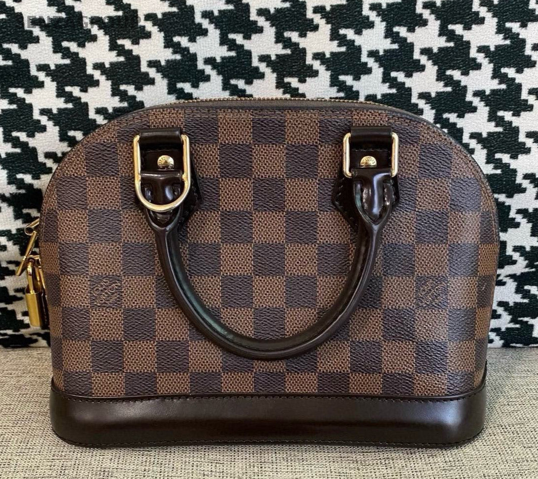 Louis Vuitton Alma BB Top Handle Bag Crossbody Brown Gold Women Classic