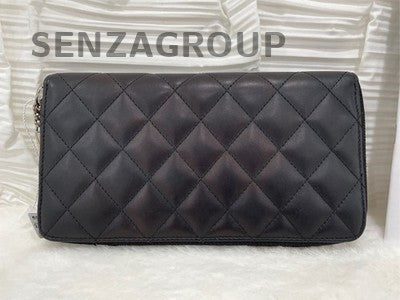 Chanel Quilted Black Silver Long Wallet Clutch - Classic Women's