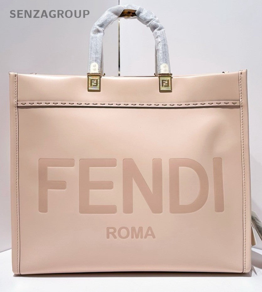 Fendi Tote MM Top Handle Bag Crossbody Pink Gold Used Women Classic