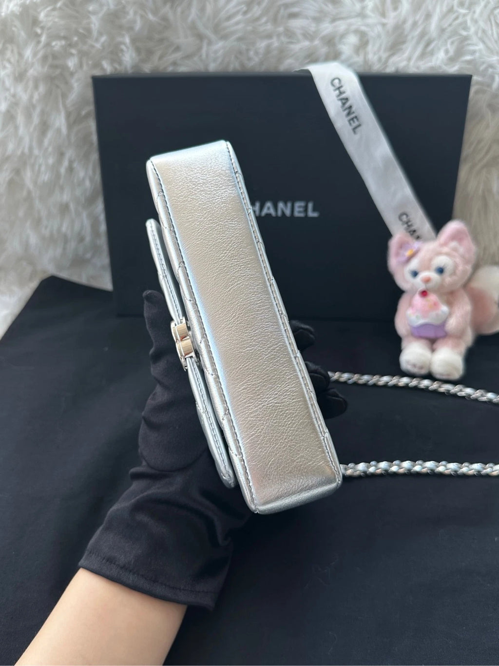 CHANEL Silver Calfskin Cloud Mini CF Crossbody Bag For Women