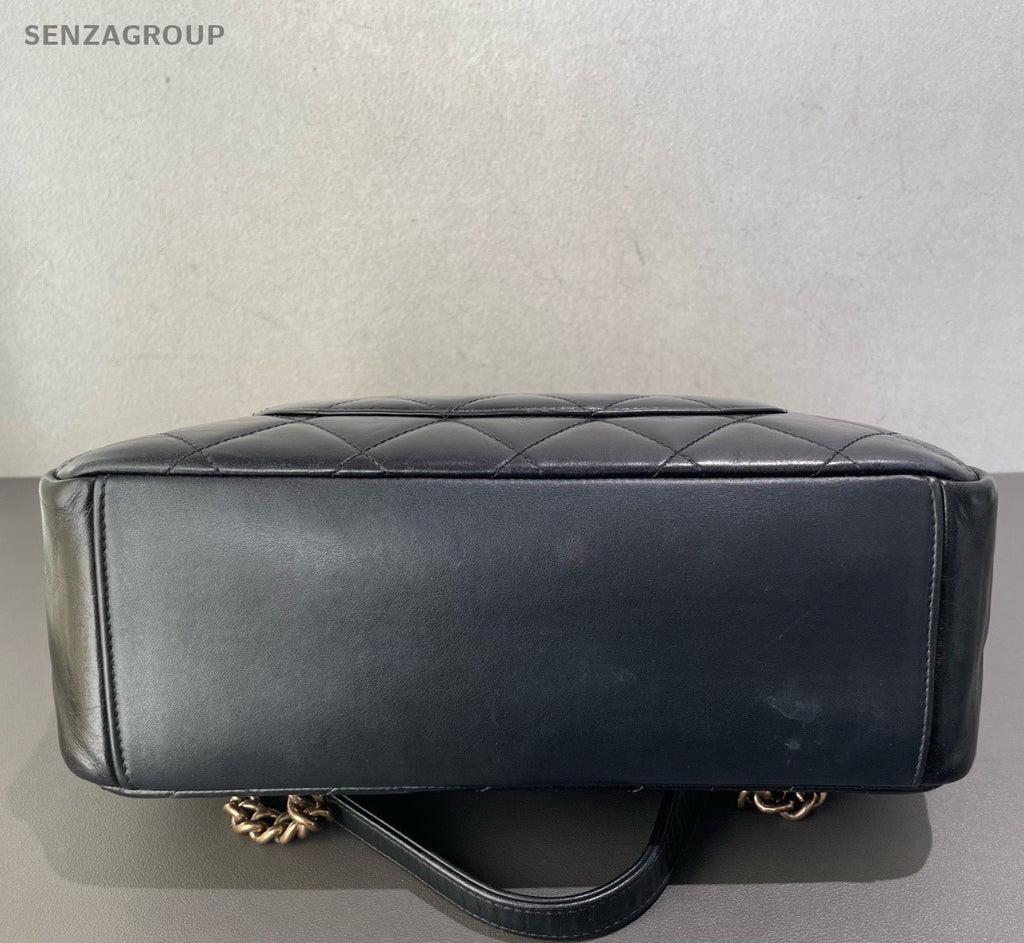 Chanel Diamond Chain Top Handle Bag Shoulder Bag Crossbody Black Gold Women