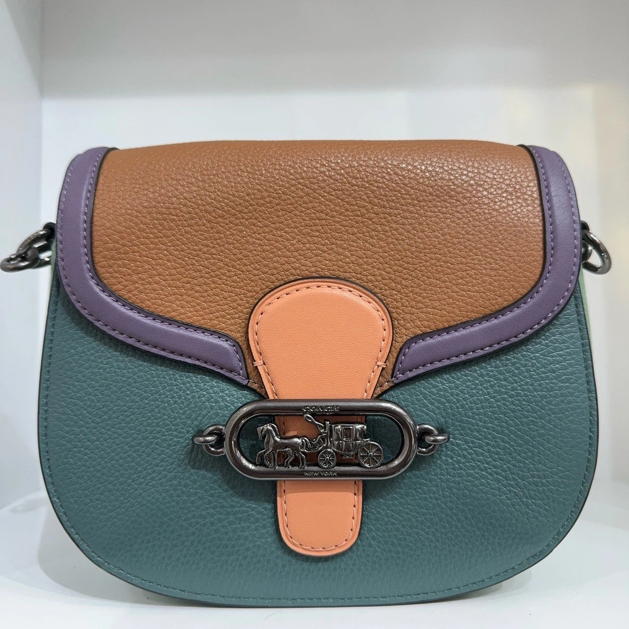 COACH Jade 21 Women's Small Colorblock Leather Saddle Crossbody Shoulder Bag