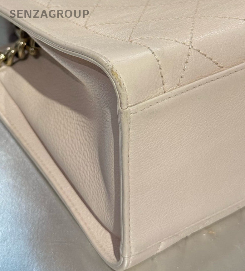 Chanel Calfskin Chain Crossbody Top Handle Bag Pink Gold Used Women Designer