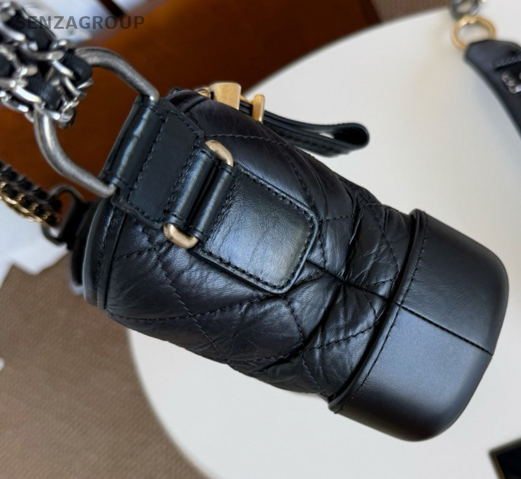 Chanel Gabrielle PM Chain Shoulder Bag Black Gold Diamond Women Classic Fashion