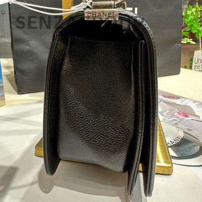 Chanel Le Boy Black Silver Chevron Chain Shoulder Crossbody Bag
