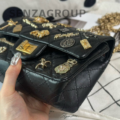 Chanel 2.55 Mini Flap Bag Black Gold Chain Shoulder Crossbody Classic