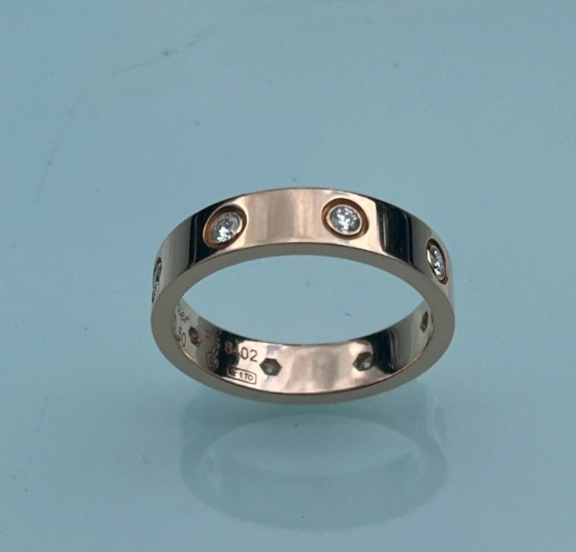 Cartier love Narrow Band Ring 18K Rose Gold 8 diamonds EU50/US5.25