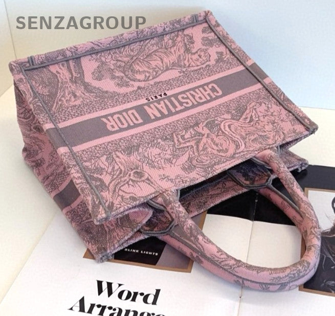 Christian Dior Book tote Zoo Embroidery Small Pink Handbag Almost Brand NEW