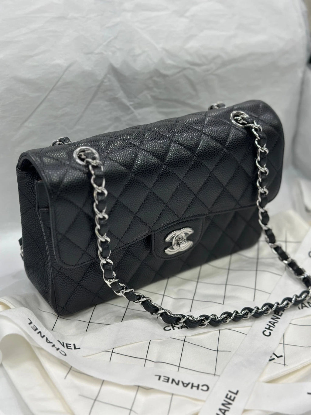 CHANEL Classic Flap Small Black Leather Shoulder Bag For Women
