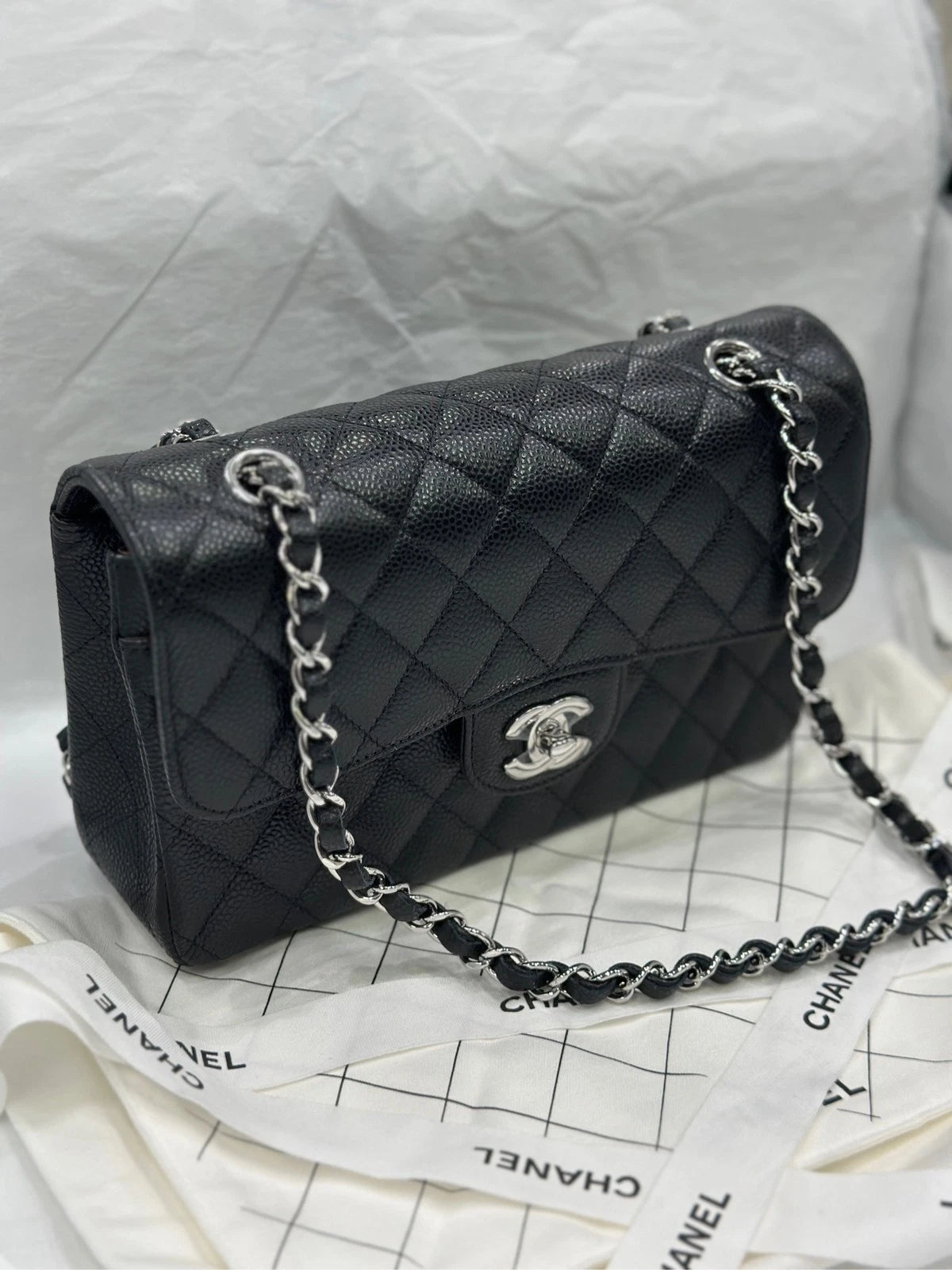 CHANEL Classic Flap Small Black Leather Shoulder Bag For Women