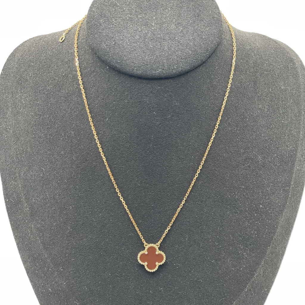 Van Cleef &amp; Arpels Vintage Alhambra Pendant Necklace 18k Gold Red Carnelian