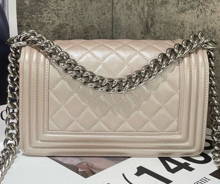 Chanel Leboy PM Chain Shoulder Bag Crossbody Pink Silver Women Classic Fashion