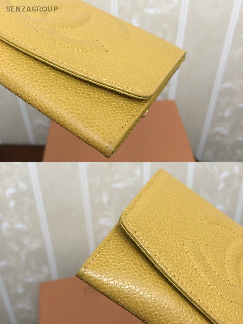 CHANEL CC Logo Wallet Caviar Women Yellow