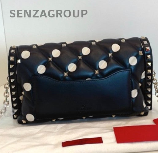 Valentino Polka dots Vintage Chain Shoulder Bag Crossbody Black White Women