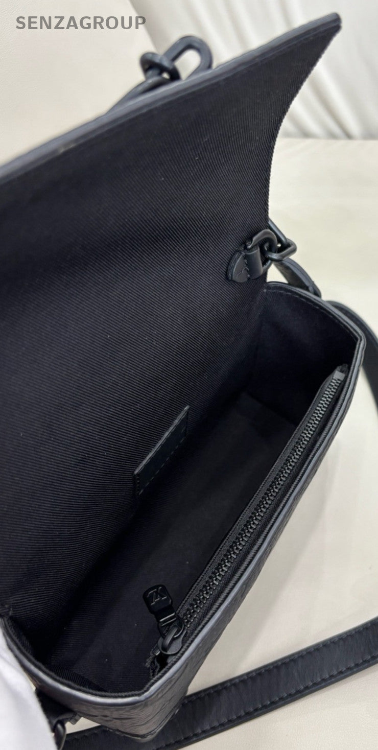 Louis Vuitton Steamer Embossed Full Leather Box Shoulder Crossbody Bag Black