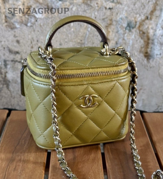 CHANEL Vanity Box mini Top handle 2way Chain Shoulder Handbag Women Olive green