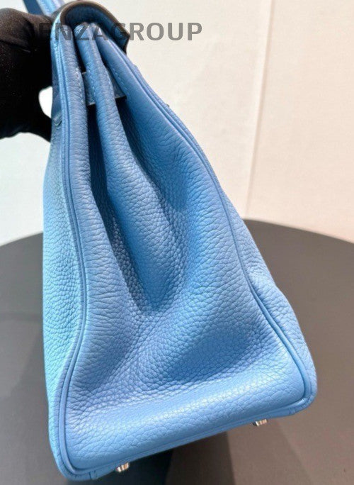 Hermes Kelly35 Top Handle bag Crossbody Blue Silver Used Women Classic