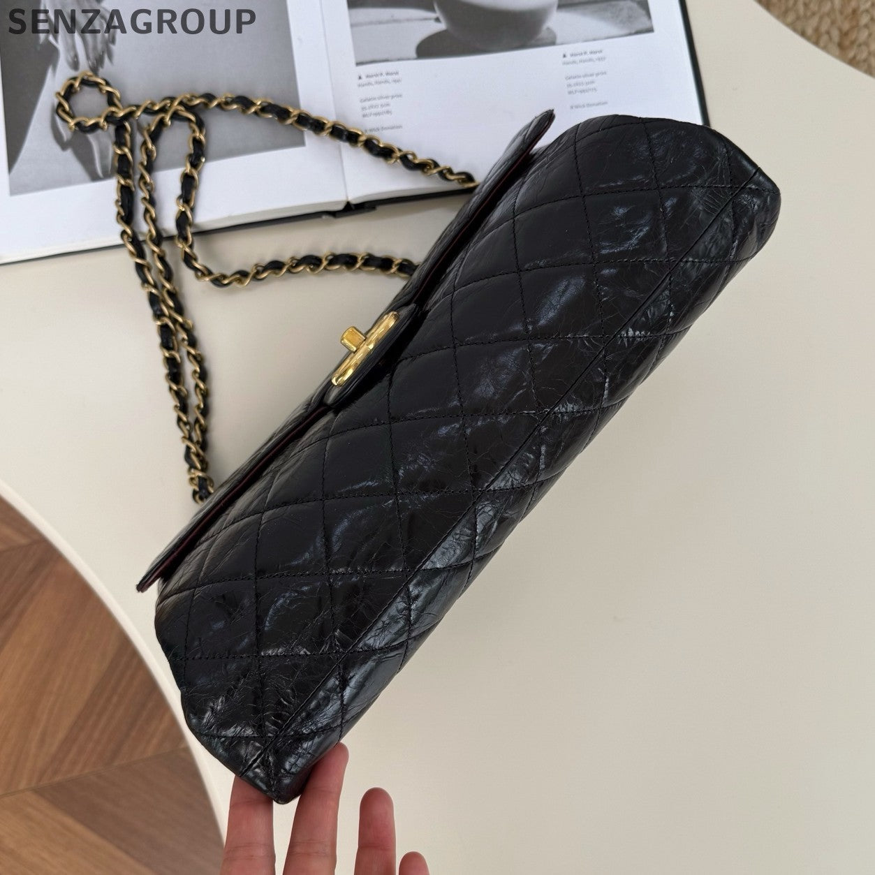 Chanel Classic Flap Chain Shoulder Bag Black Gold Women Fashion Diamond