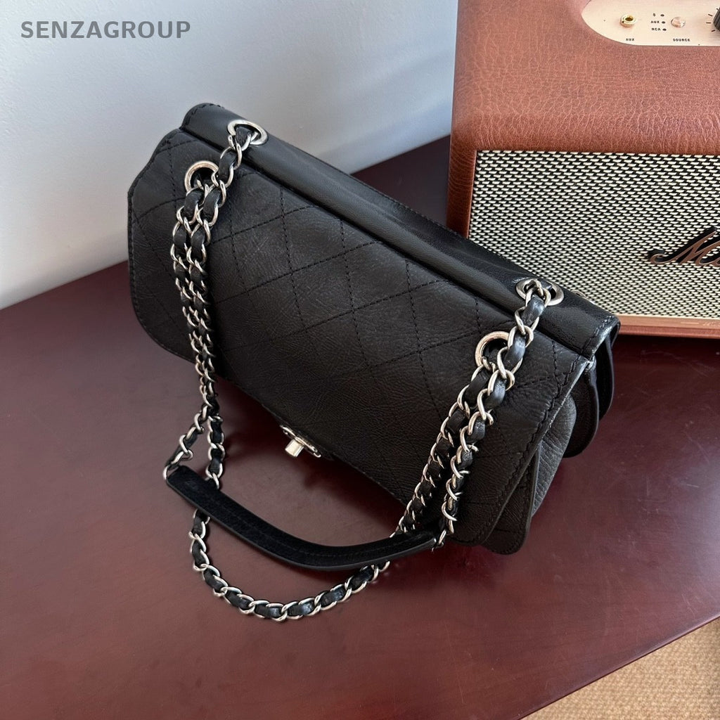 CHANEL Diamond Patten Calfskin Chain Shoulder bag Crossbody Women Black Silver