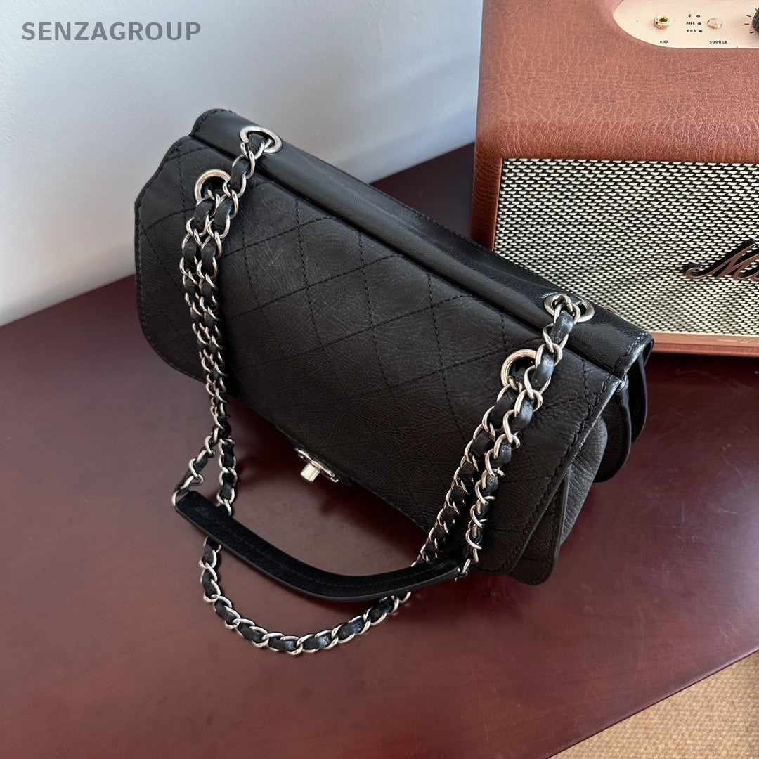CHANEL Diamond Patten Calfskin Chain Shoulder bag Crossbody Women Black Silver