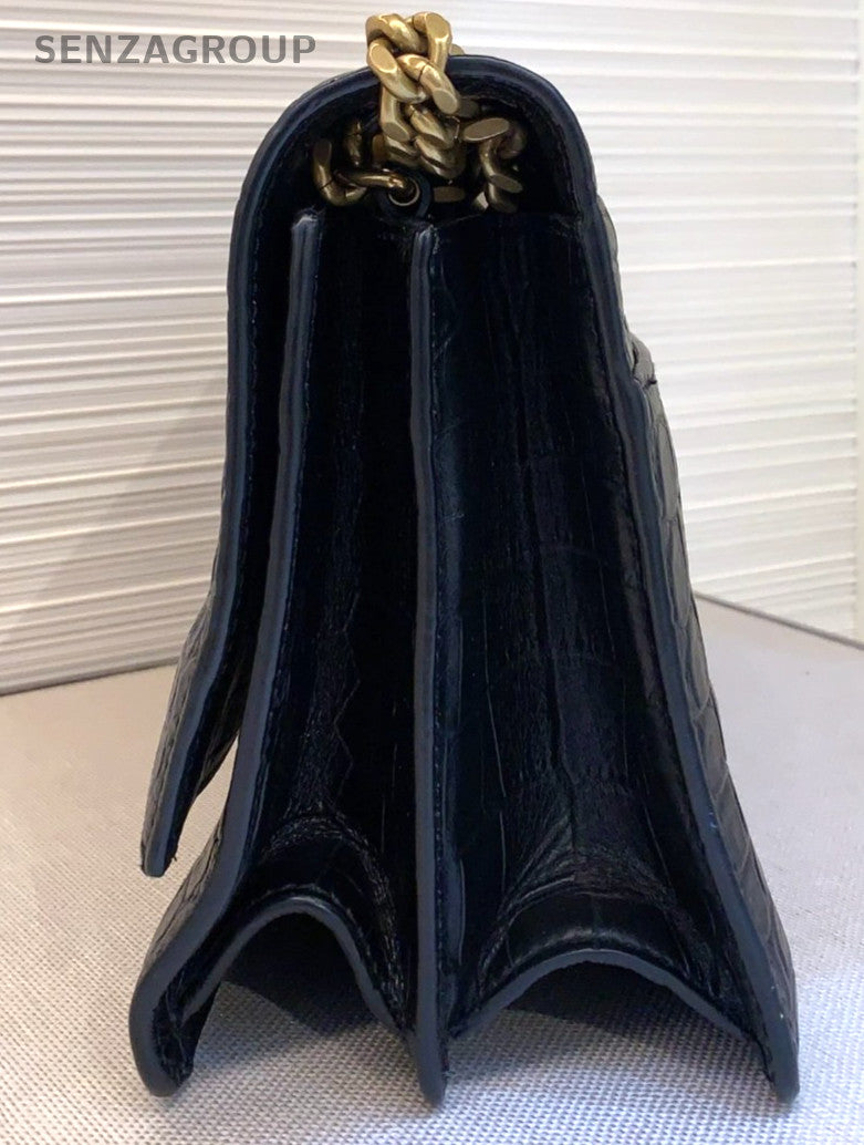 YSL Saint Laurent Kate Alligator pattern Chain Shoulder bag Black Gold Women