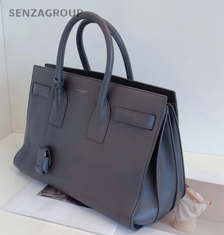 Saint Laurent Sac De Jour Tote Top Handle Bag Gray Silver Women Classic Fashion