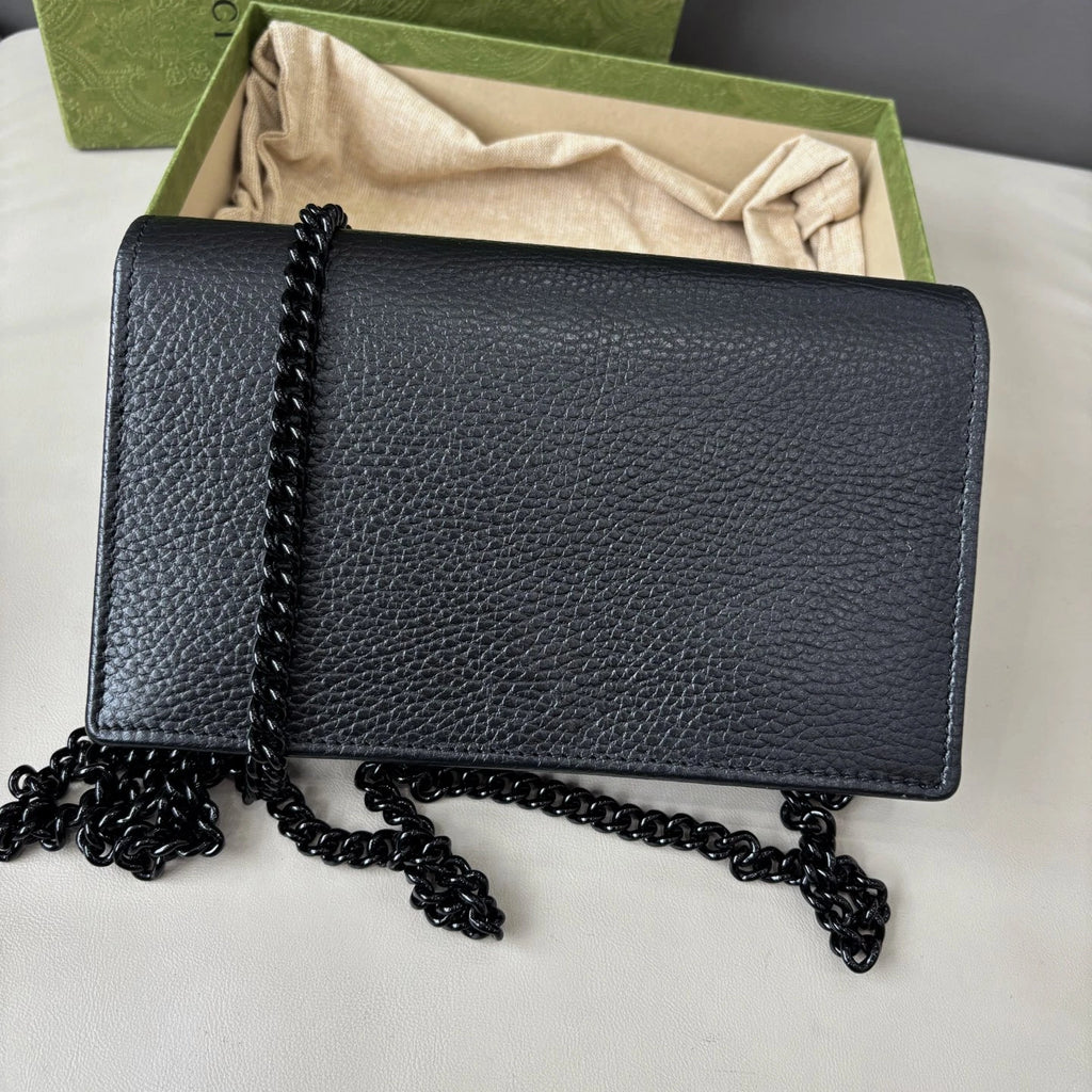 Gucci So Black Woc Chain Calfskin Shoulder Crossbody Bag Black Women Classic