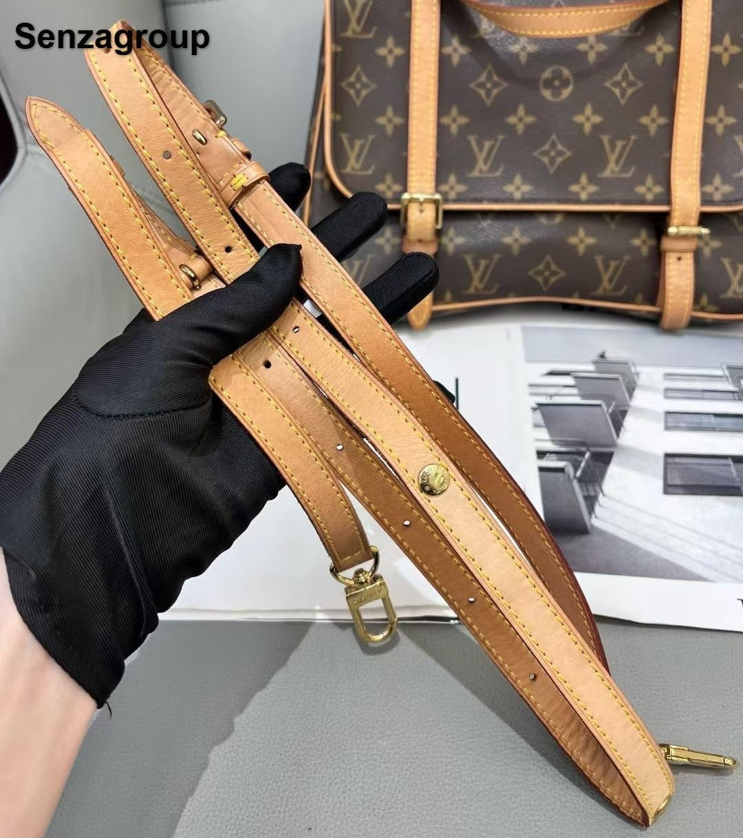 Louis Vuitton Cite GM Monogram Top Handle Shoulder Bag Brown Gold Women Vintage