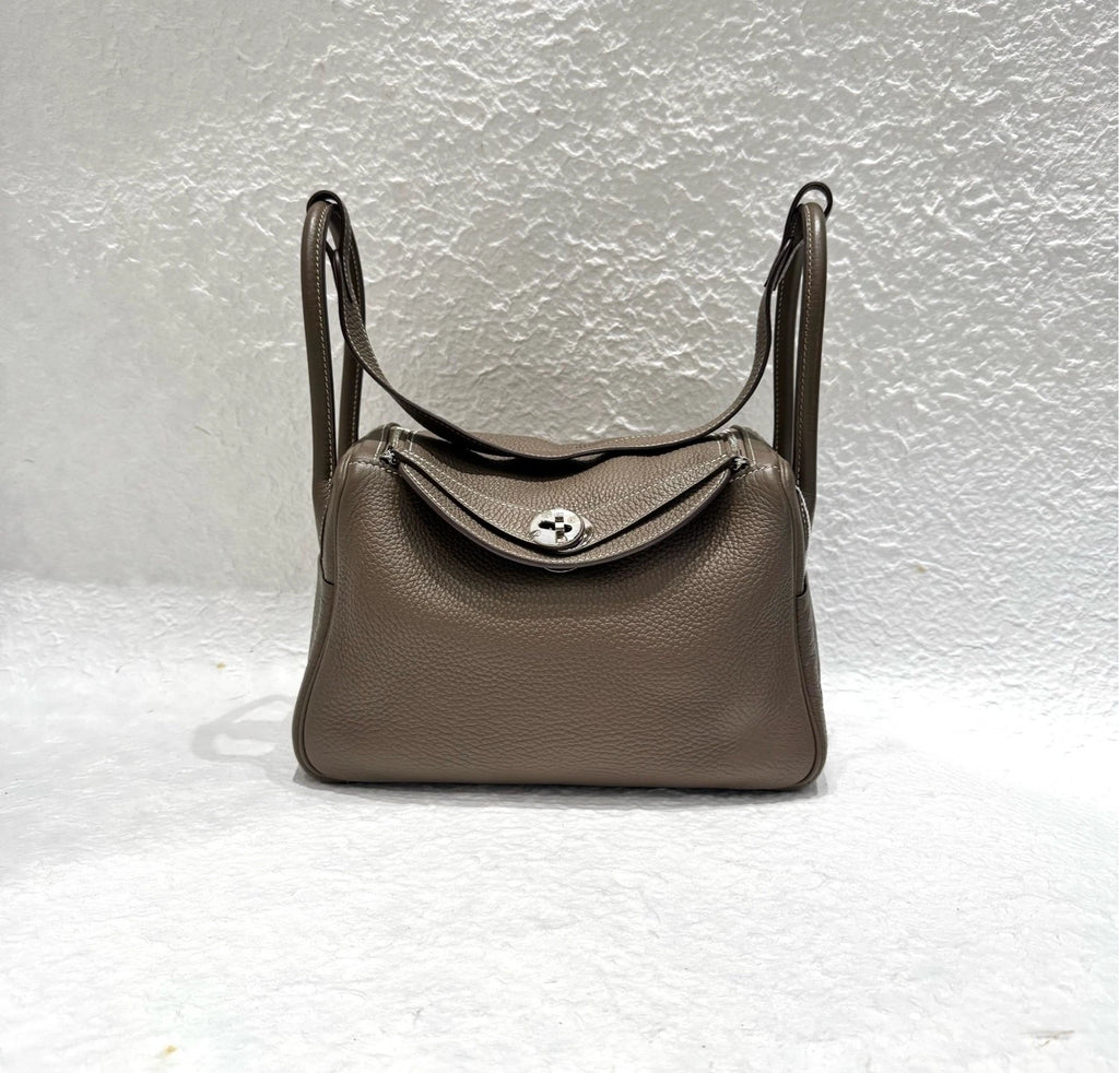 Hermes Lindy26 Grey Silver Hardware Leather Handbag For Women