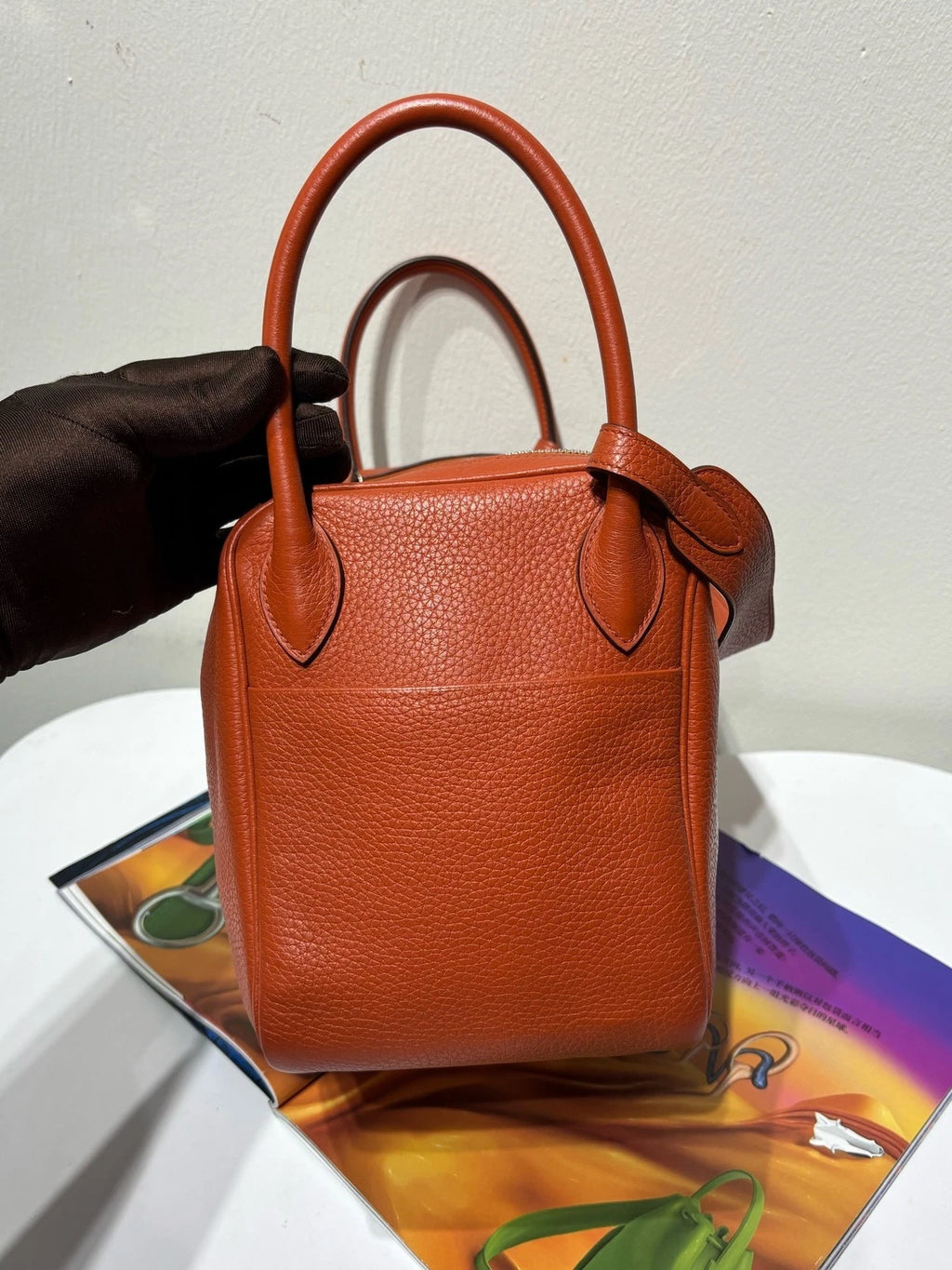 Hermes Lindy 30 Orange Leather Shoulder Handbag For Women