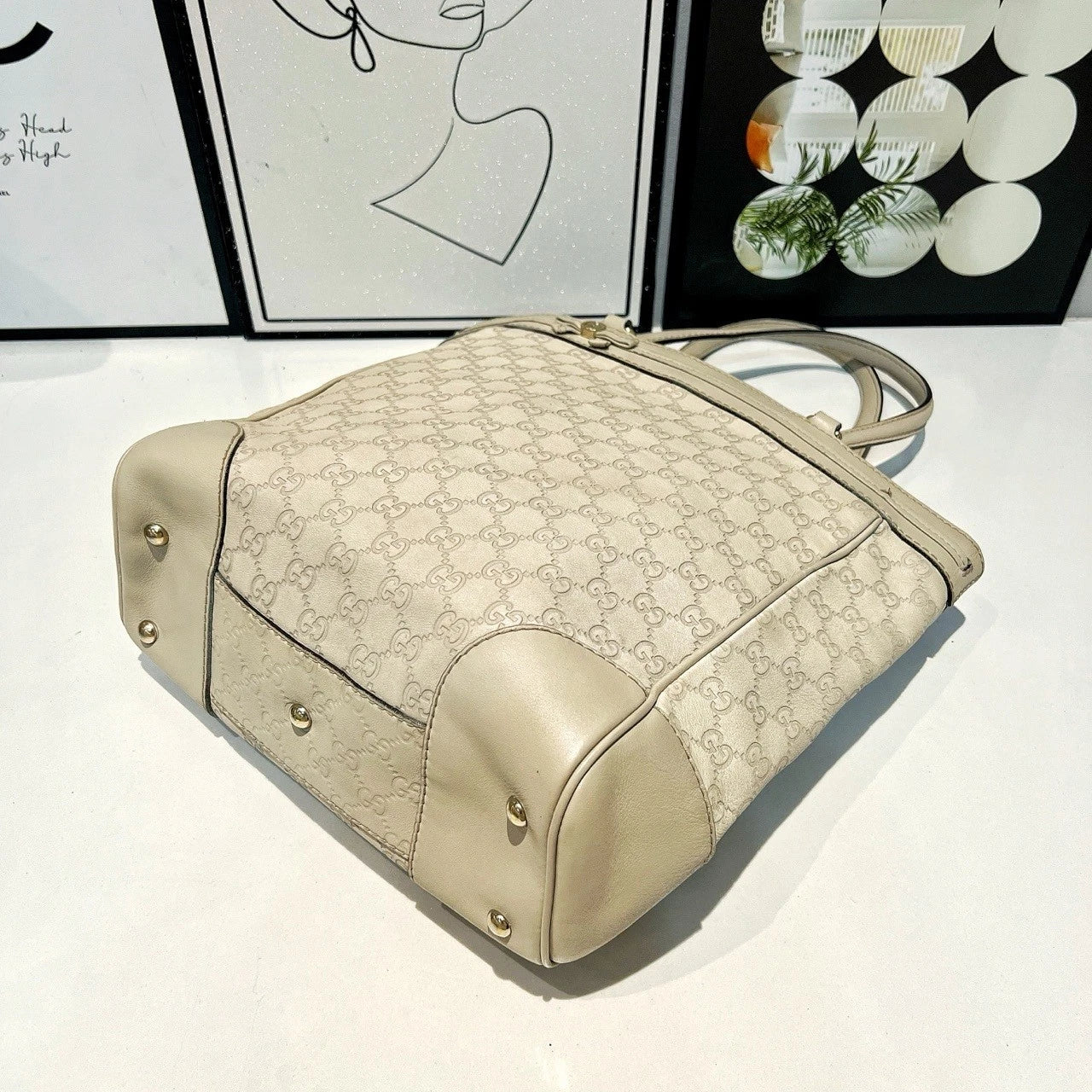 Gucci White Printed Leather Tote Shoulder Handbag for Women