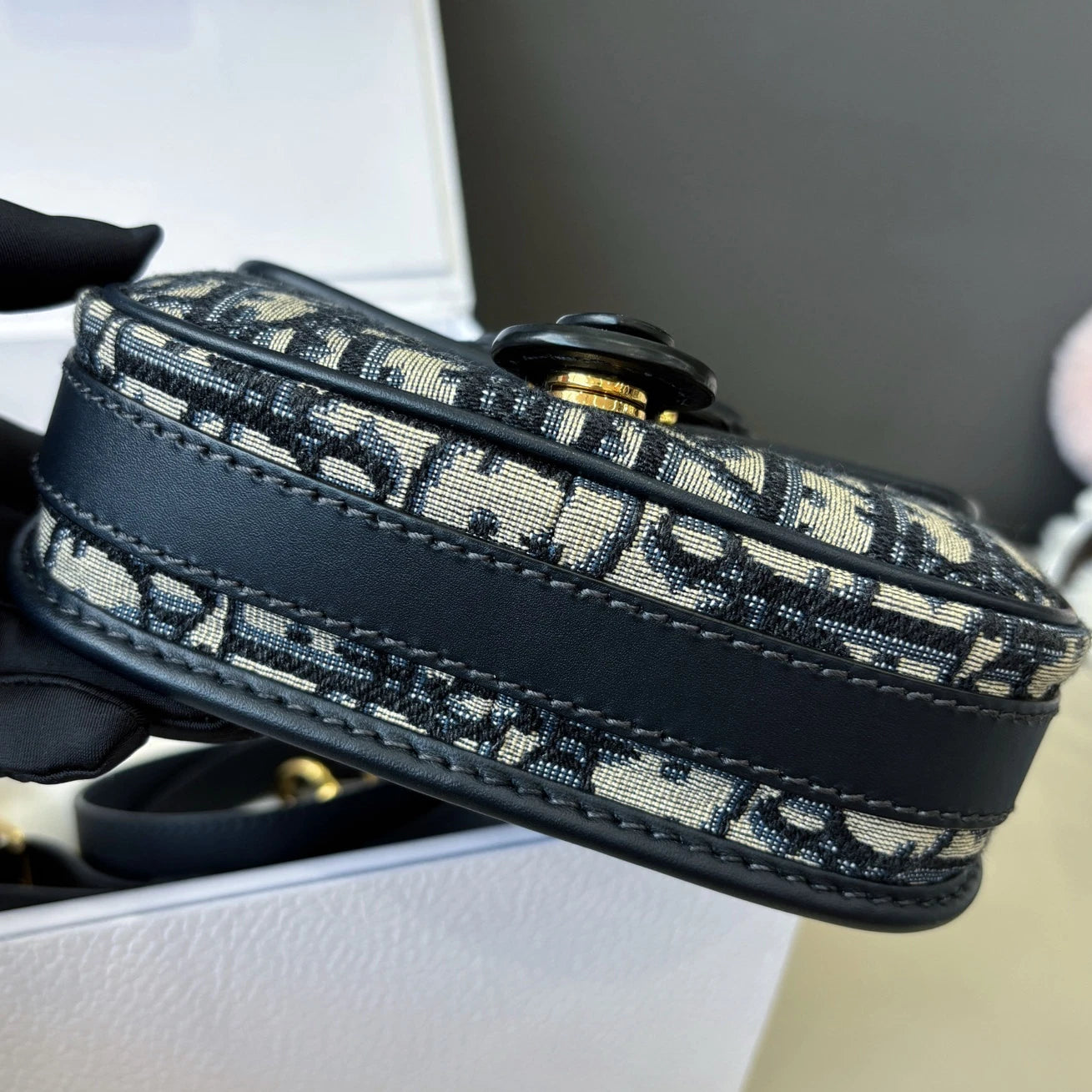 Dior Saddle Canvas Gold Navy Shoulder Bag Crossbody Excellent