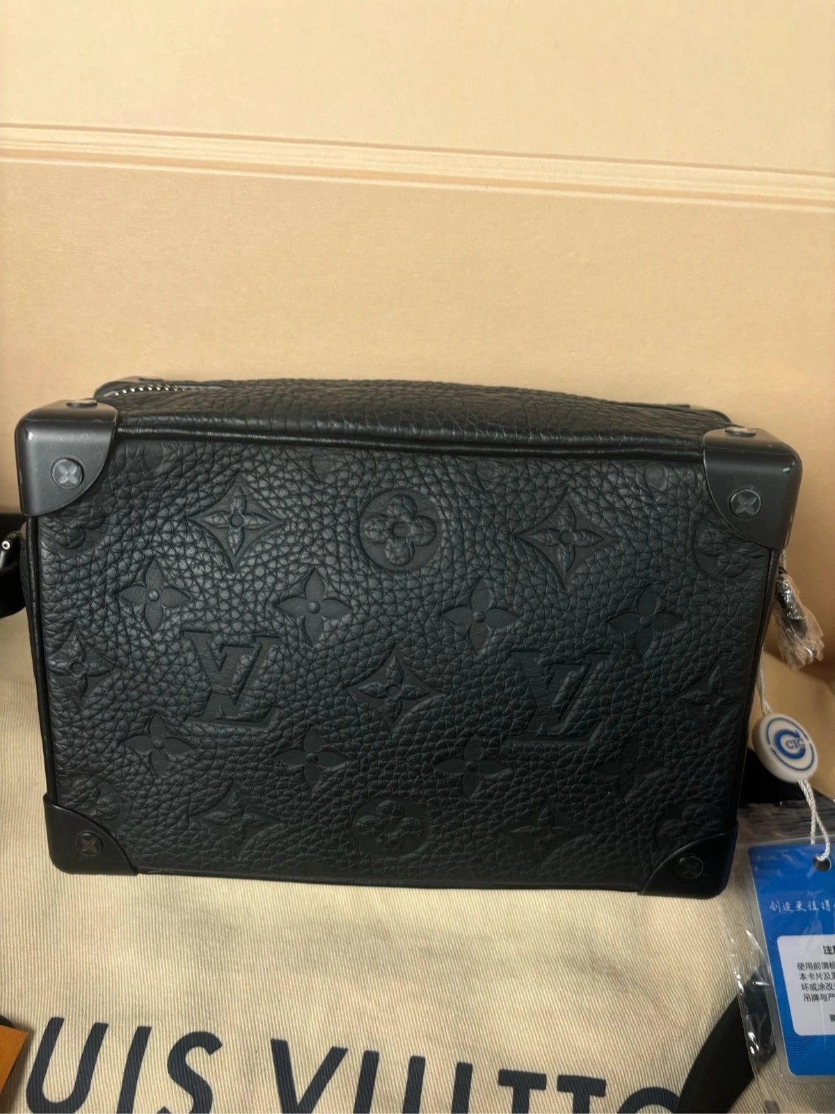 Louis Vuitton Black Embossed Leather Mini Soft Trunk Crossbody Shoulder Bag