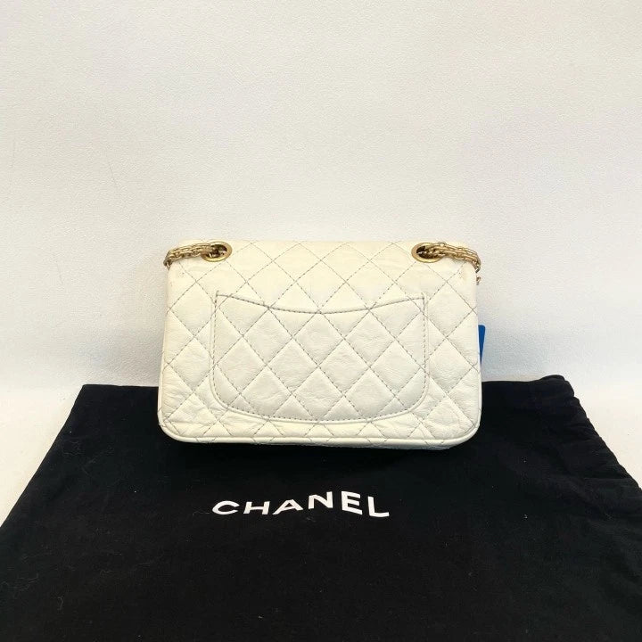CHANEL 2.55 Mini Chip Version White Gold Shoulder Crossbody Bag For Women