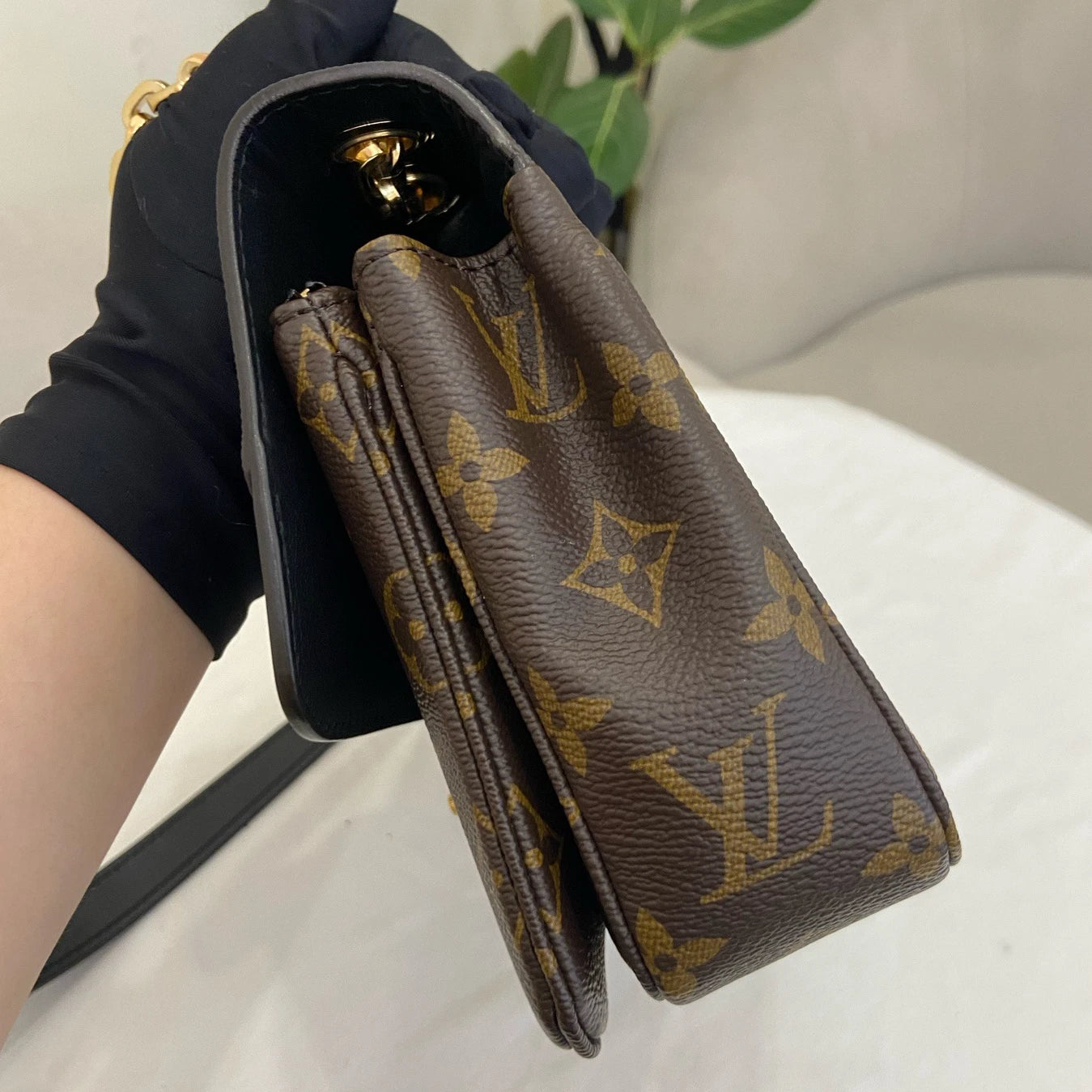 Louis Vuitton Marceau Chain Shoulder Bag Crossbody Brown Gold Women Classic