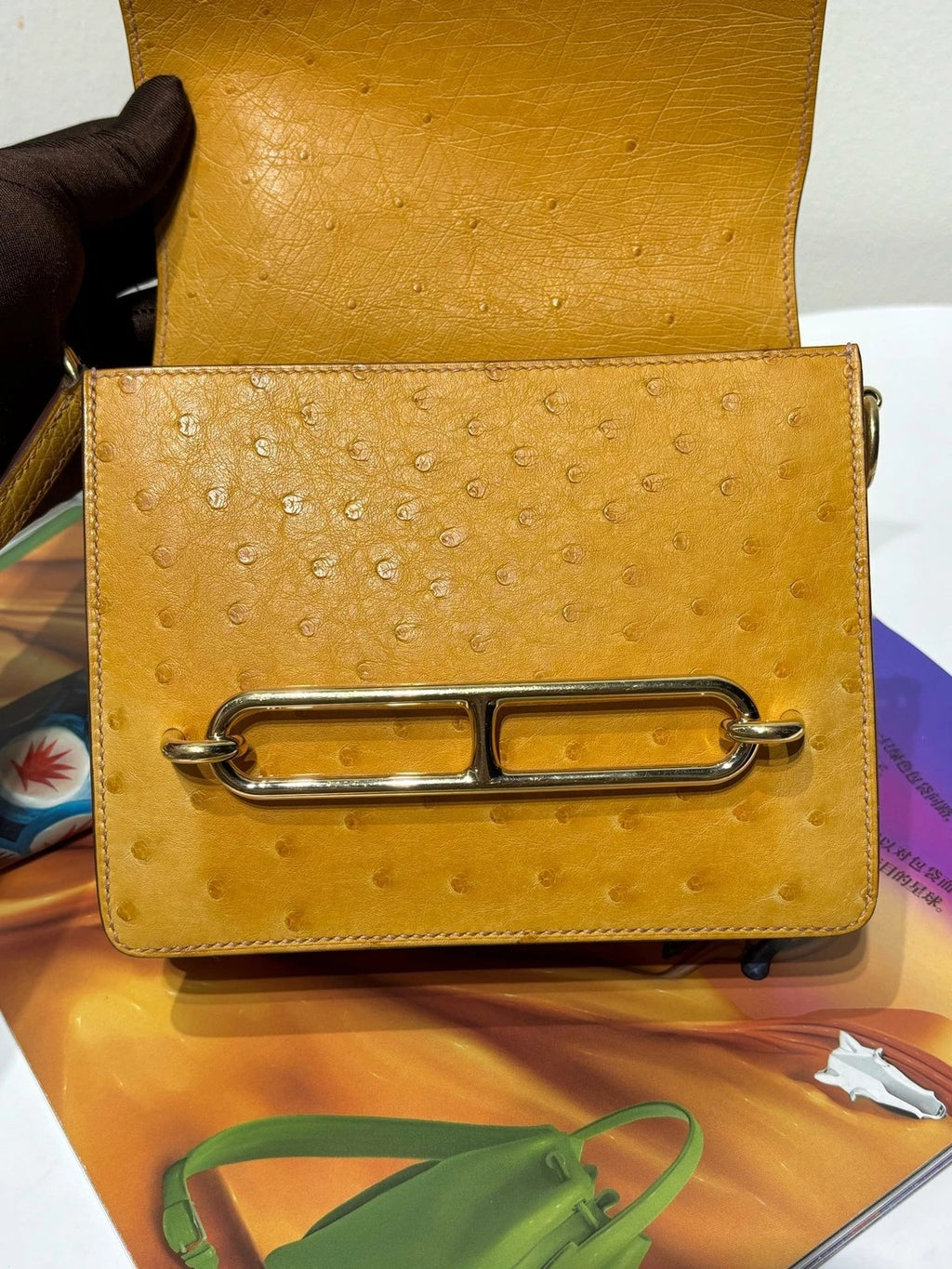 Hermes Roulis 19 Yellow Ostrich Leather Shoulder Bag For Women
