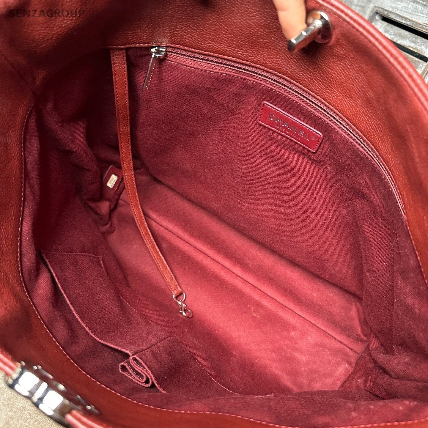 Chanel Diamond Hobo Calfskin Shoulder Bag Red Silver Used Women Classic
