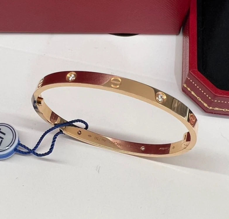 Cartier Love Medium Bangle Bracelet 4 Diamonds 18K Rose Gold Size17