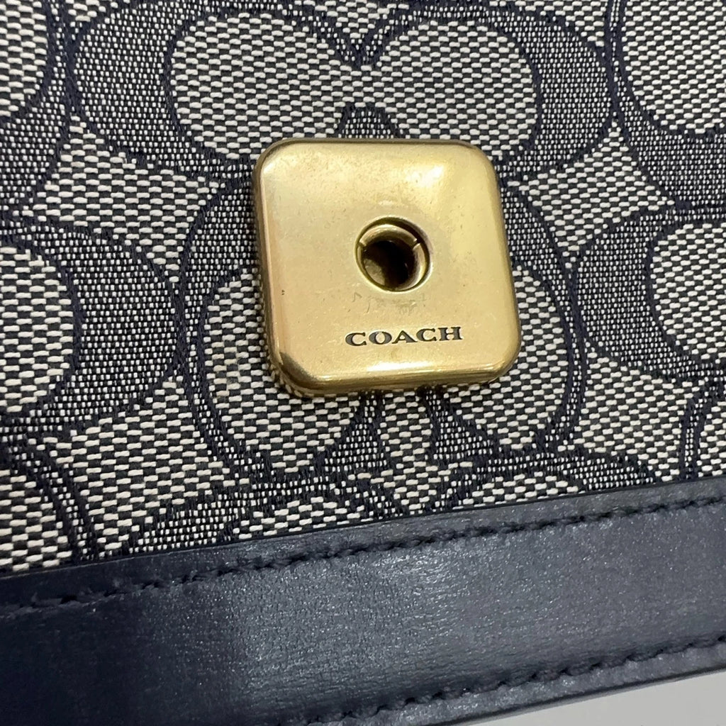 COACH Alie 23 Canvas Leather Monogram Shoulder Crossbody Bag Women Navy