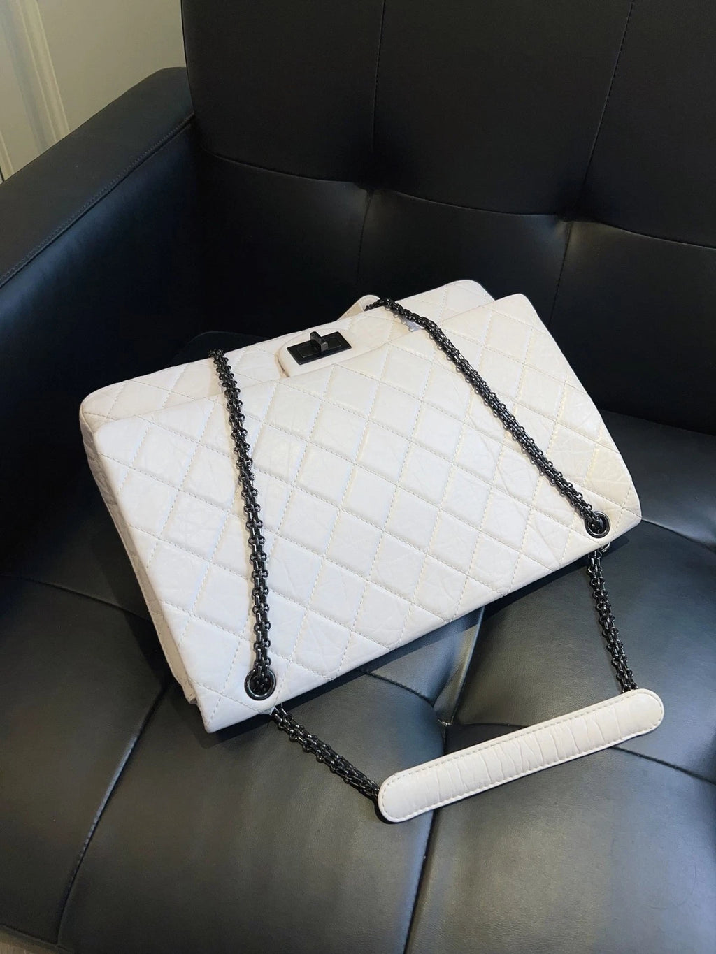 Chanel 2.55 Calfskin Chain GM Shoulder Bag So Black Used Women Classic Diamond