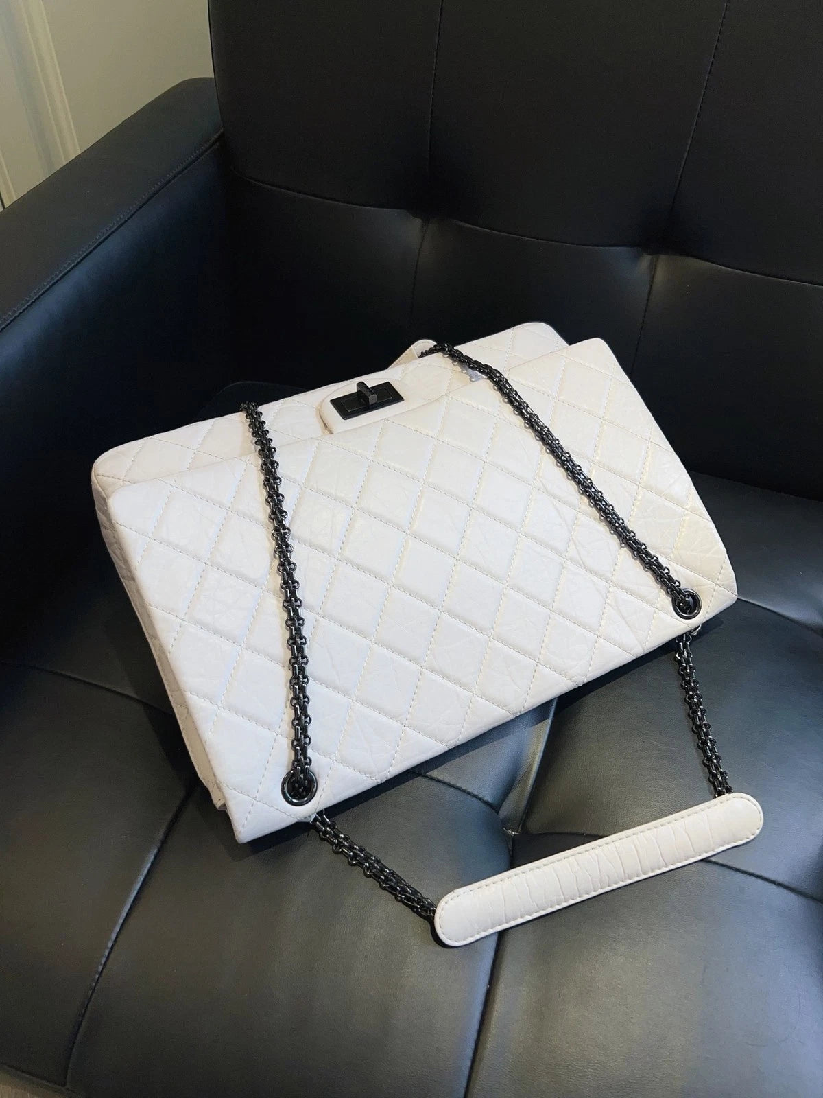 Chanel 2.55 Calfskin Chain GM Shoulder Bag So Black Used Women Classic Diamond