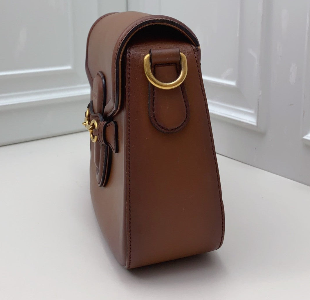 GUCCI Lady web Saddle caramel color Shoulder bag Brown Gold