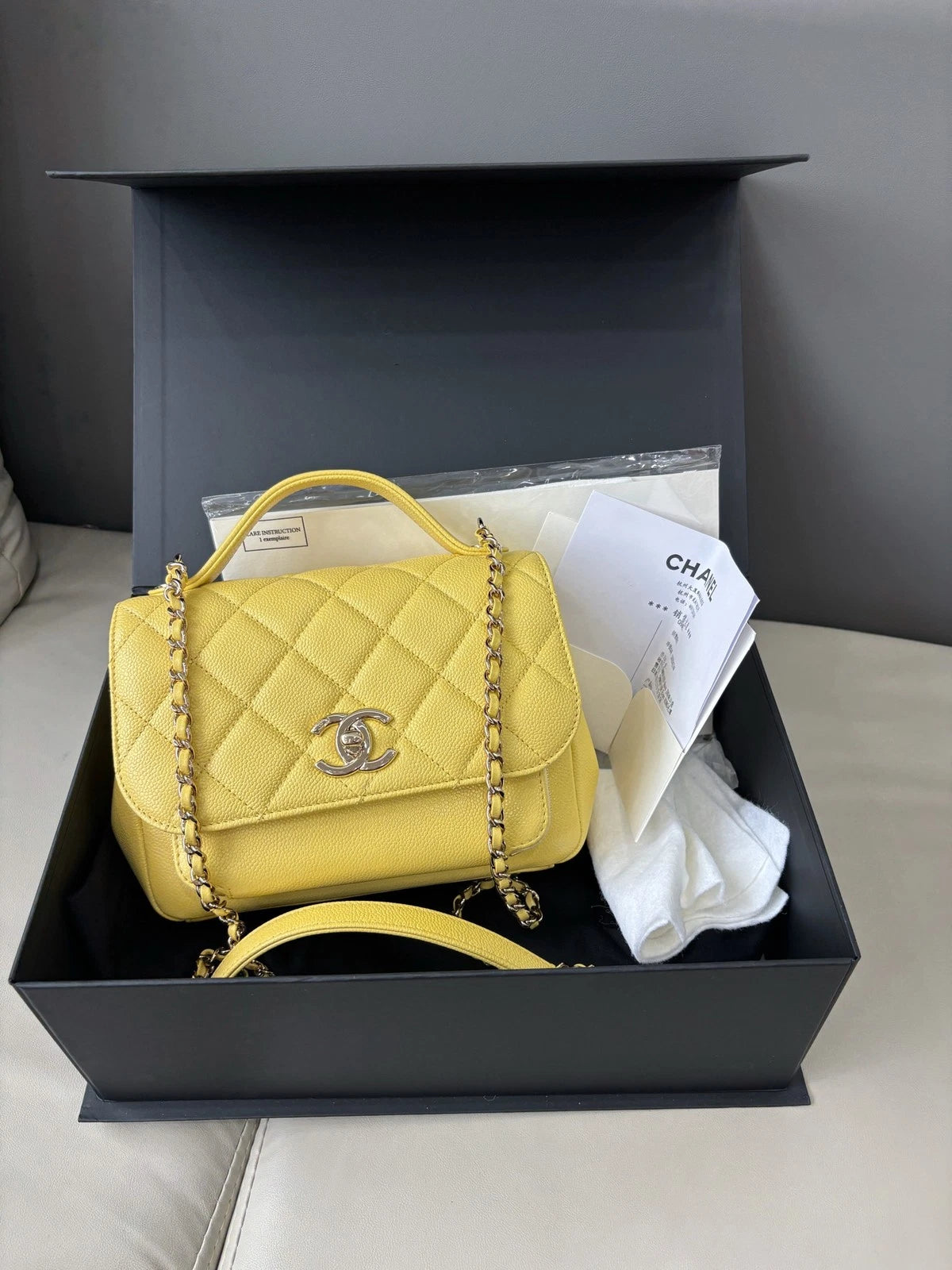Chanel Affinity Small Mail Bag Caviar Leather Handbag Crossbody Bag Yellow