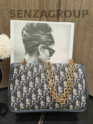 Dior Oblique Messenger Bag Blue Gold Women's Fashion Shoulder Bag