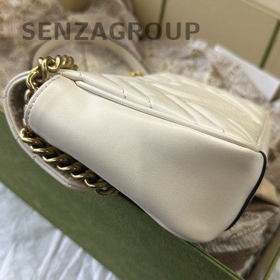Gucci Marmont 22 White Gold Chain Shoulder Crossbody Bag Women's Classic