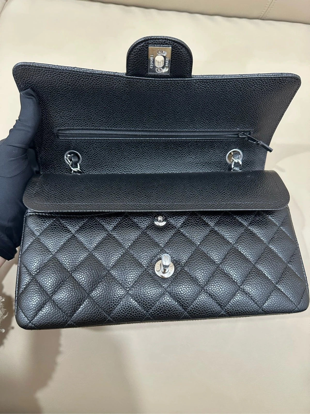 CHANEL Classic Flap Medium Black Leather Shoulder Bag For Women